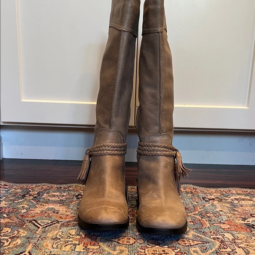 Fabianelli Tan Brown Italian Leather Boots Knee-high Boots Size EU37